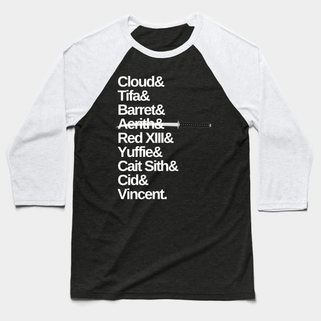 FF7 Roster Baseball T-Shirt by Dr. Rob's Mean Meme Machine